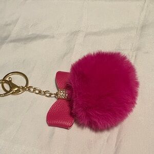 Pink Fluffy Keychain with Gold Accents